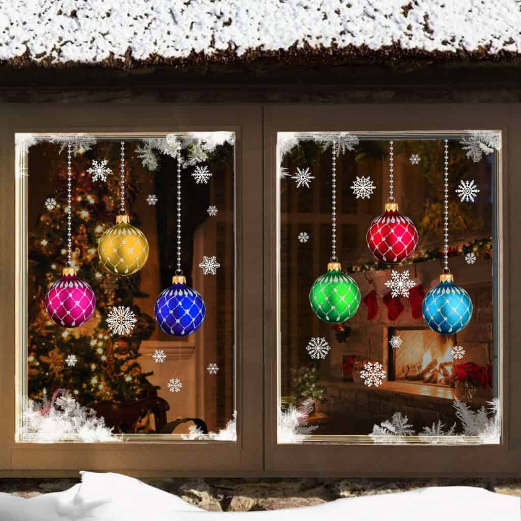 Christmas stained glass Bauble snowflakes Window Stickers Clings ...