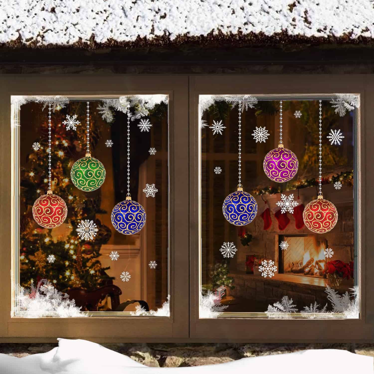 Christmas stained glass Bauble snowflakes Window Stickers