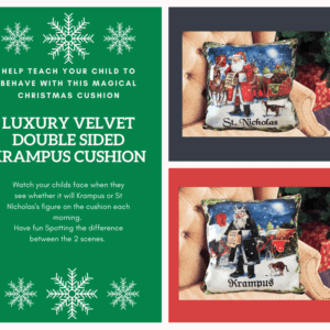 Luxury velvet cushion cover christmas krampus and santa claus double sided also helps children to behave,part of our krampus range