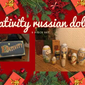 large nativity nesting russian dolls set, mary jesus joseph, christmas set 9 piece set