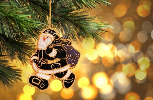Handmade double sided Krampus Santa christmas tree decoration gold edging Encourages your child to be good. special keepsake