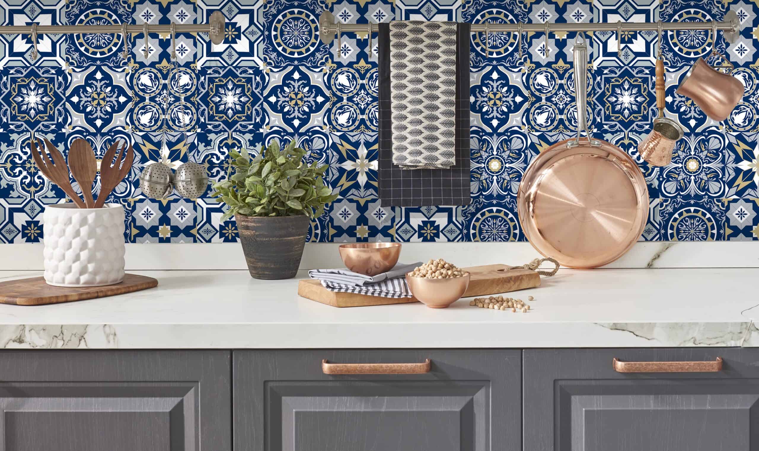 New Blue Tile Stickers For Kitchen, Kitchen Tile Decals